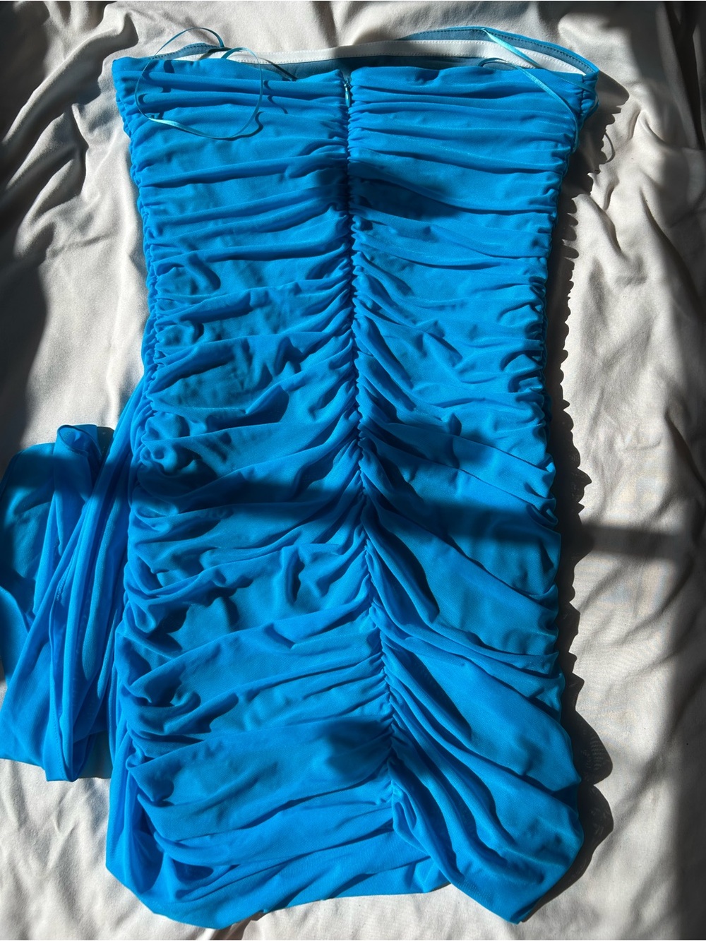 Amanda Uprichard Turquoise Strapless Ruched Mini Dress - Picture 4 of 5